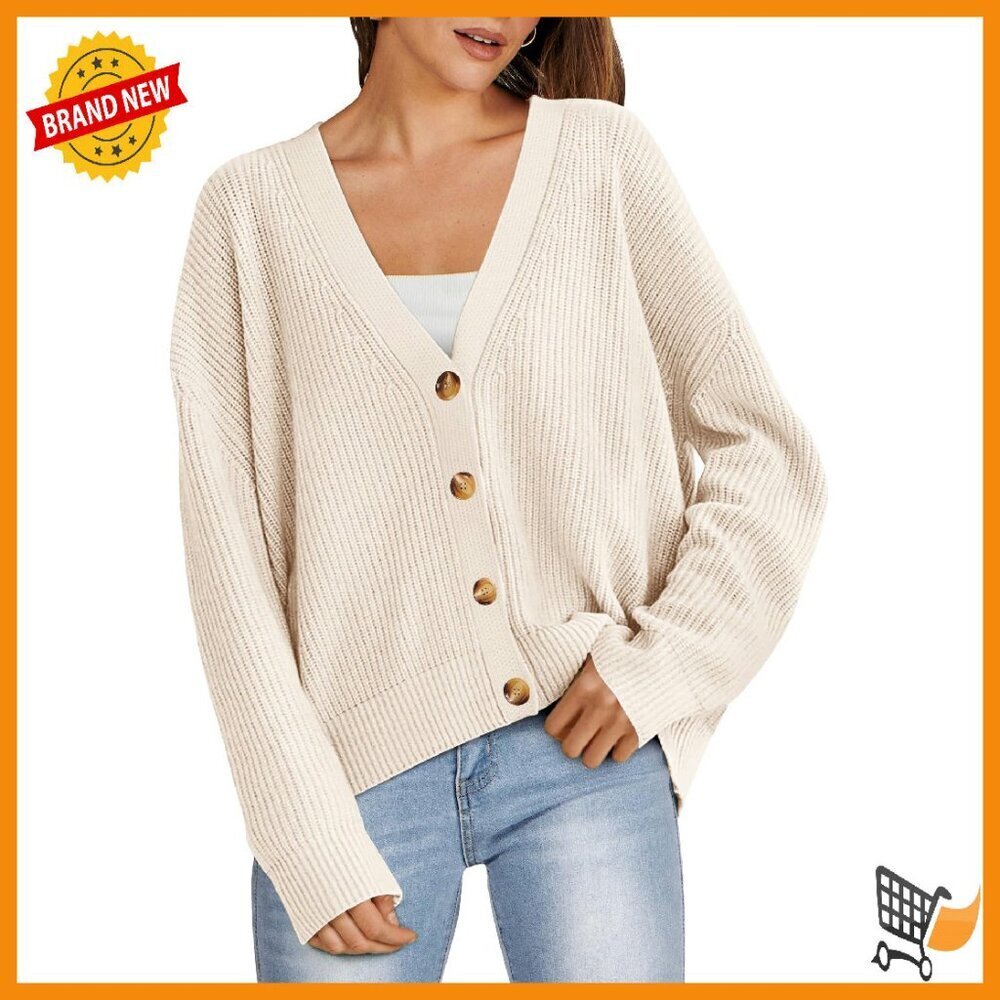 Oversized Button Front Knit Cardigan Sweater Lightweight Fall Outerwear